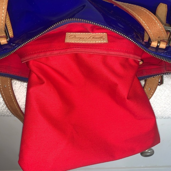 Dooney & Bourke Royal Blue Satchel Tan handbag, Preloved, Red inside lining - Picture 8 of 10